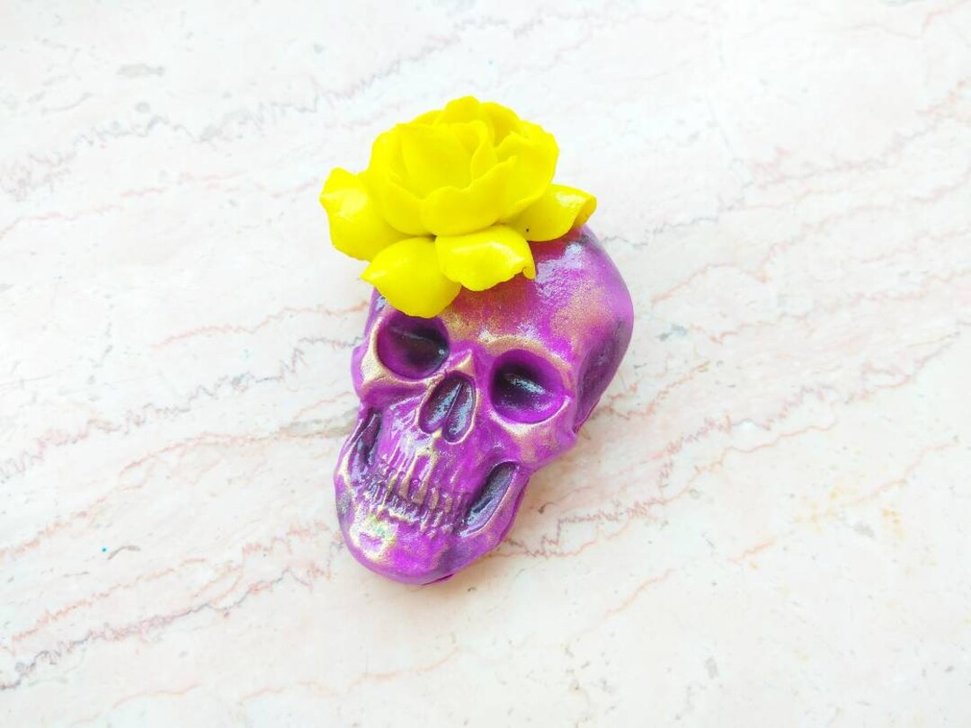 Purple Calavera Skull Brooch Halloween Jewelry Yellow Rose Etsy Ireland