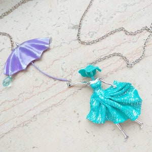 Autumn french doll necklace statement Mary Poppins rain Umbrella necklace
