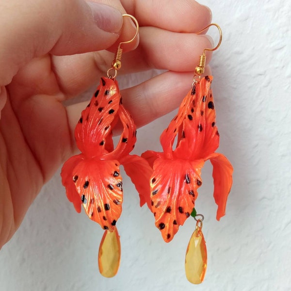 Tiger Lily earrings orchid iris dangles