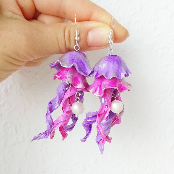 Qualle Ohrringe lila Wassertier Schmuck