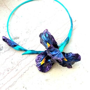 Black iris necklace violet flower statement