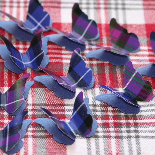 25 Pride Of Scotland Clan Tartan & Shimmer Paper 3D Butterfly Wedding Confetti Table Decoration Toppers Burns Night