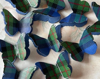 25 Clan Ferguson Scottish Tartan & Shimmer Paper 3D Butterfly Wedding Confetti Table Decoration Toppers Burns Night