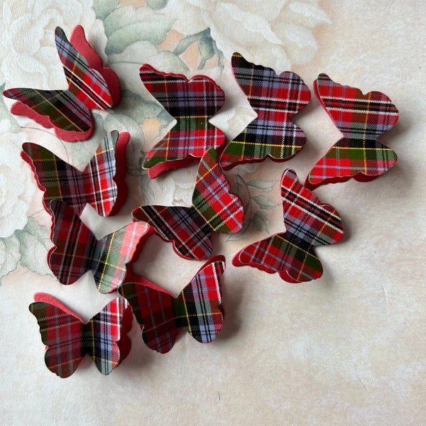 25 Clan MacPherson Scottish Tartan & Shimmer Paper 3D Butterfly Wedding Confetti Table Decoration Toppers Burns Night