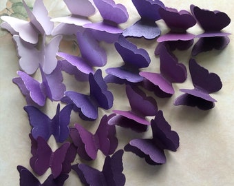 25 Ombre 3D Shimmer Paper Butterflies 5 Shades Of Purple and Lilac Wedding Birthday wall Art