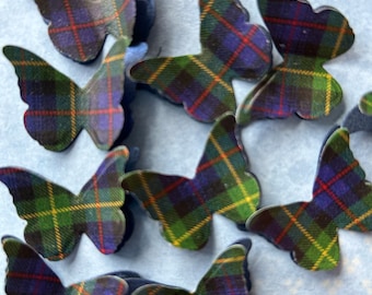 25 Farquharson Clan Tartan & Shimmer Paper 3D Butterfly Wedding Confetti Table Decoration Toppers Burns Night