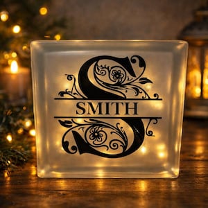 Personalized Glass Block with Name / Lighted Monogram Glass Block / Wedding Gift / Anniversary Gift / Family Name Decor