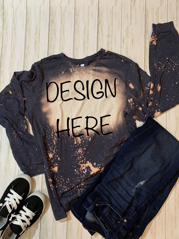 Download Bleached T-shirt mock up Bella Heather Navy Long Sleeves | Etsy