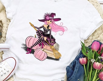 Sexy Witch Shirt, Pink Sexy Witch Shirt, Witch and Pumpkins Shirt, Witch Shirt, Halloween Shirt
