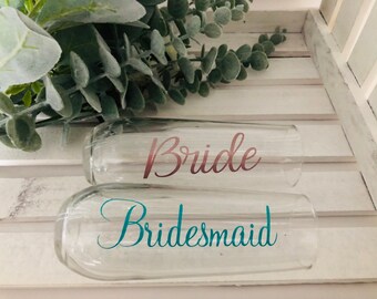 Bridesmaids Stemless Champagne Flute, Maid of Honor Stemless Champagne Flute, Bridal Party Propoal Gift, Personalized Champagne Flute