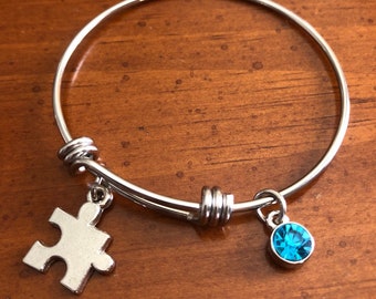 Autism Puzzle Perfection Charm Bracelet, Autism Heart Puzzle Charm Bracelet