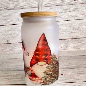 Christmas Gnome Glass Can, Christmas Gnome Coffee Mug, Christmas Coffee, Christmas Gift