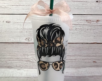 Mom Life Cup, #Momlife Cup, Starbucks Reusable Cold Cup, Messy Bun Mom Life Cup, Reusable Cold Cup