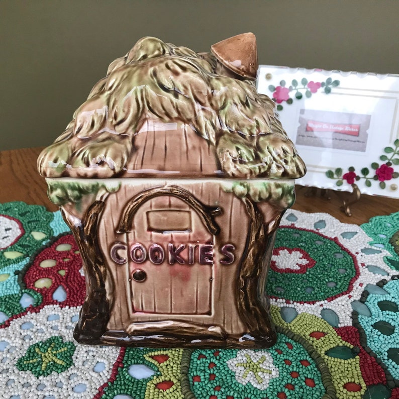 Vintage 60s Cookie Jar Ceramic Tree House Cottage Cookie Jar Etsy Sweden