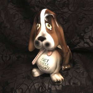 Vintage Dog Basset Hounder Planter Dish,  Get Well Soon Planter, Rubens 402, Sad Dog Planter, Japan Ceramics