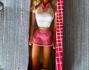 1986 Tennis Barbie 1760 by Mattel Canada,  Original Box, New Opened Box, Bodysuit, Skirt, Tennis Shoes, Tennis Racket, Socks