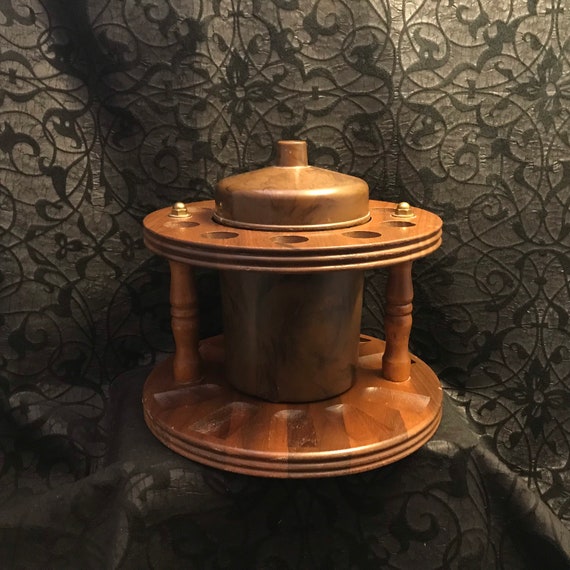 Vintage Pipe Stand Holder and Humidor Round Wood Pipe Holder Etsy