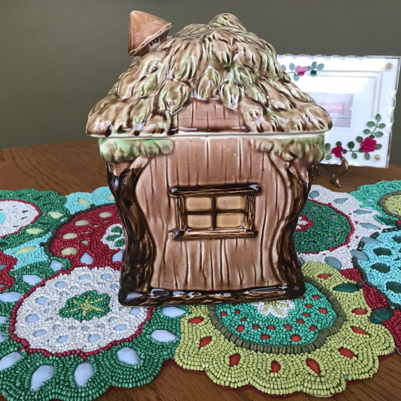 Vintage 60s Cookie Jar Ceramic Tree House Cottage Cookie Jar Etsy Sweden