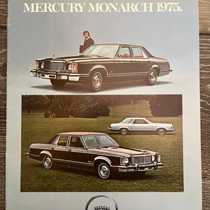 1975 Mercury Monarch Verkaufsbroschüre, Merkur Ghia, Ford, Händlerbroschüre, 70er Jahre Oldtimerwerbung