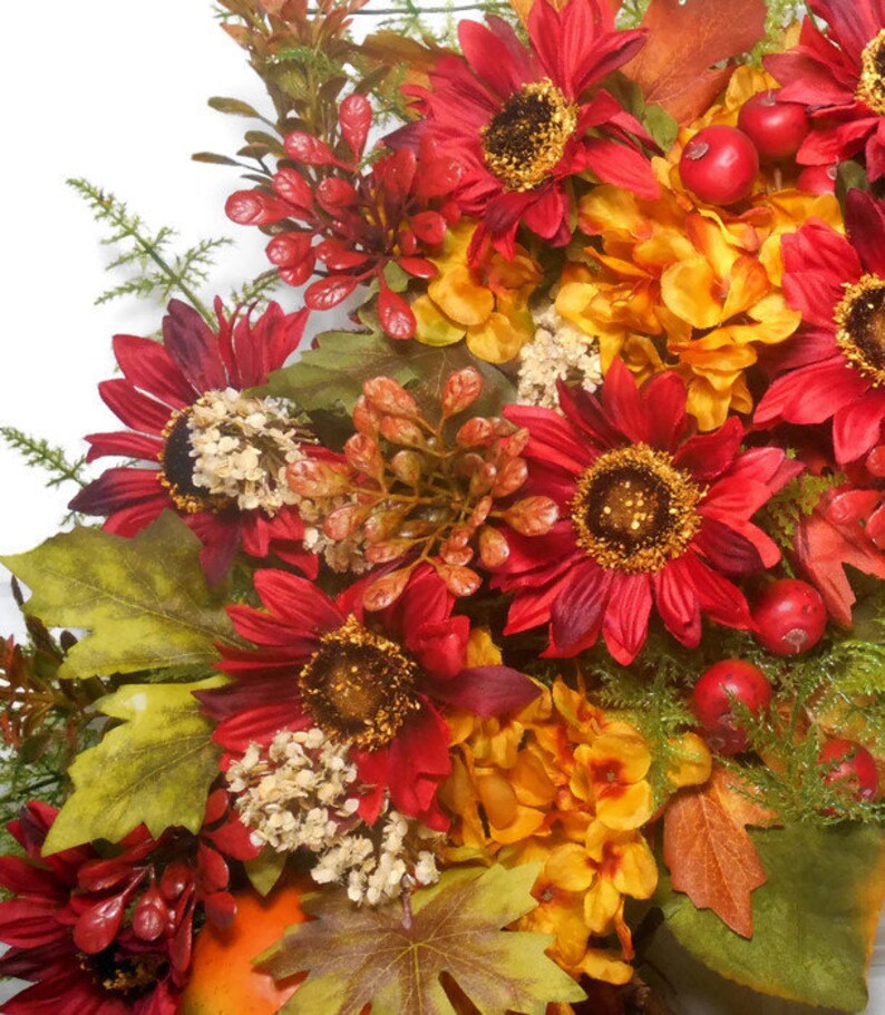 Autumn Wreath, Fall Fruit Wreath, Fall Floral Wreath, Harvest Wreath, Thanksgiving Wreath, Sunflower Wreath, Gold Hydrangea Wreath image 4