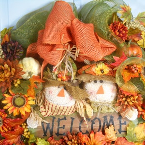 Fall Wreath,Harvest Wreath,Autumn Mesh Wreath,Fall Mesh Wreath,Sunflower Wreath, Fall Deco Mesh Wreath,Scarecrow Wreath,Welcome Fall Wreath, image 2