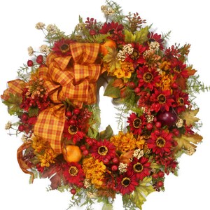 Autumn Wreath, Fall Fruit Wreath, Fall Floral Wreath, Harvest Wreath, Thanksgiving Wreath, Sunflower Wreath, Gold Hydrangea Wreath image 9