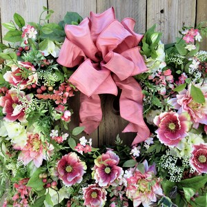 Traditional Summer Wreath, Vintage Floral Wreath, Romantic Wreath, Mother's Day Wreath, Coral Floral Wreath, Everyday Wreath, image 2