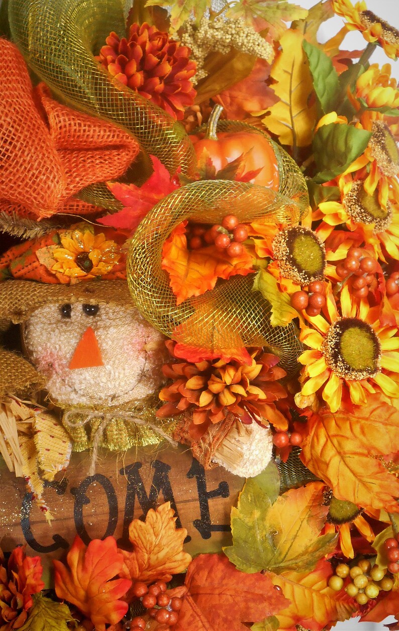 Fall Wreath,Harvest Wreath,Autumn Mesh Wreath,Fall Mesh Wreath,Sunflower Wreath, Fall Deco Mesh Wreath,Scarecrow Wreath,Welcome Fall Wreath, image 4