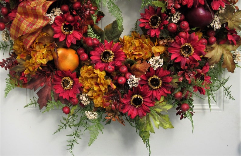 Autumn Wreath, Fall Fruit Wreath, Fall Floral Wreath, Harvest Wreath, Thanksgiving Wreath, Sunflower Wreath, Gold Hydrangea Wreath image 5