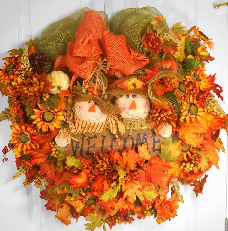 Fall Wreath,Harvest Wreath,Autumn Mesh Wreath,Fall Mesh Wreath,Sunflower Wreath, Fall Deco Mesh Wreath,Scarecrow Wreath,Welcome Fall Wreath, image 9