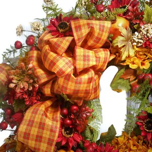 Autumn Wreath, Fall Fruit Wreath, Fall Floral Wreath, Harvest Wreath, Thanksgiving Wreath, Sunflower Wreath, Gold Hydrangea Wreath image 2