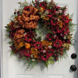 Autumn Wreath, Fall Fruit Wreath, Fall Floral Wreath, Harvest Wreath, Thanksgiving Wreath, Sunflower Wreath, Gold Hydrangea Wreath image 8