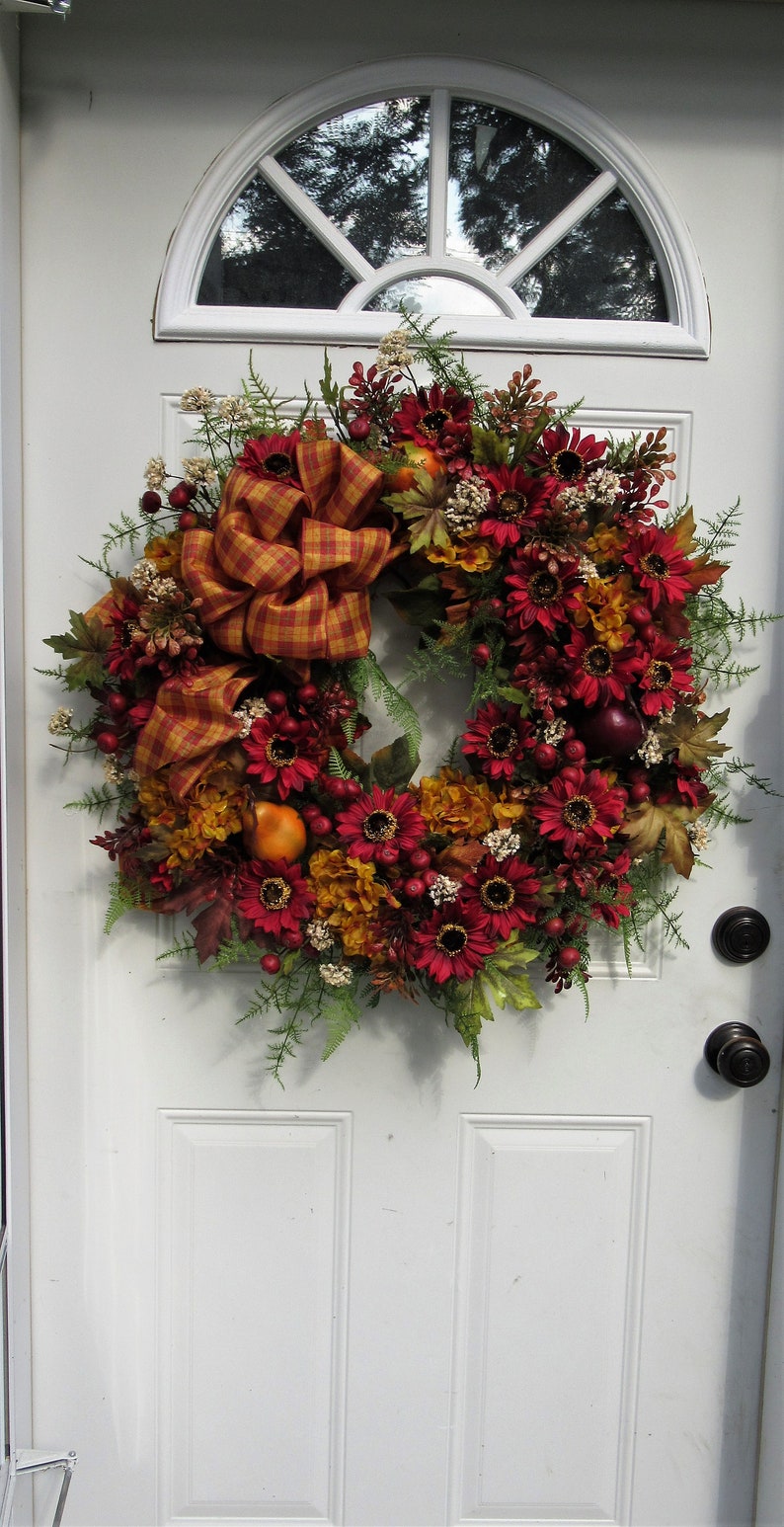 Autumn Wreath, Fall Fruit Wreath, Fall Floral Wreath, Harvest Wreath, Thanksgiving Wreath, Sunflower Wreath, Gold Hydrangea Wreath image 8