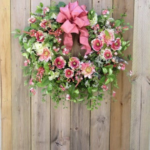 Traditional Summer Wreath, Vintage Floral Wreath, Romantic Wreath, Mother's Day Wreath, Coral Floral Wreath, Everyday Wreath, image 9