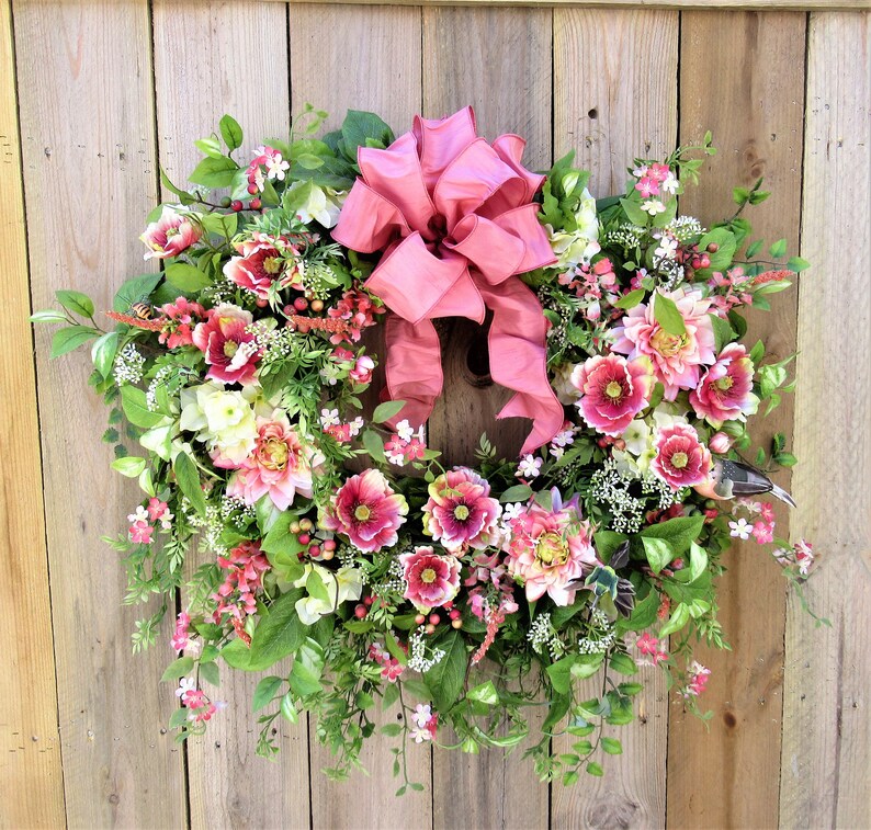 Traditional Summer Wreath, Vintage Floral Wreath, Romantic Wreath, Mother's Day Wreath, Coral Floral Wreath, Everyday Wreath, image 10