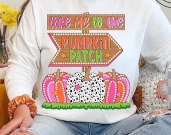 Take me to the Pumpkin Patch PNG, Digital download, Sublimate, Sublimation, fall, autumn, halloween, thanksgiving, cute, dalmatian, dots,
