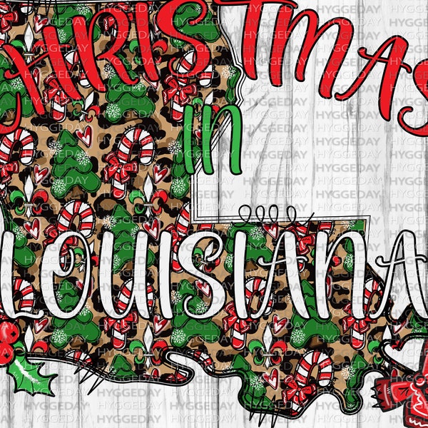 Kerstmis in Louisiana PNG, sublimatie downloaden, fleur de lis, vrolijk, fijne feestdagen, boom, luipaard, cheetah, doodle, sublimeren, kerstman,
