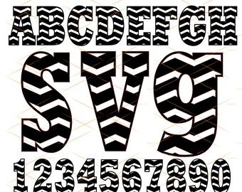 Chevron Bundle Uppercase Lowercase Letters including Chevron Numbers, Chevron SVG Font, Chevron Alphabet, Chevron Cut File,
