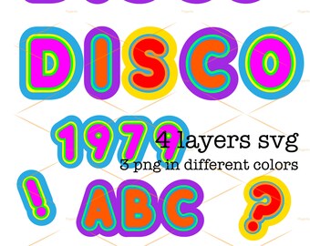 4 Layered Disco Font SVG & PNG, 3D Font SVG, Retro Letters, Png Bundle