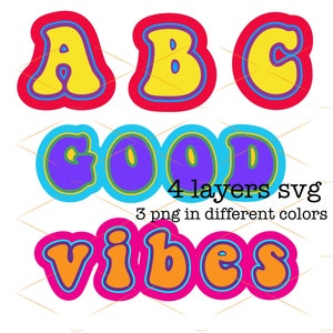 4 Layered Font SVG Groovy Font PNG Retro Cut file | Etsy