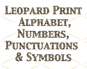 Leopard Print Alphabet Clipart, Cheetah Letters, Clipart Font, Digital Download, PNG Font,