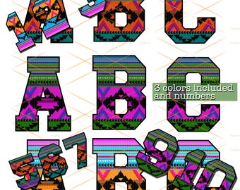3 Serape Clipart Font, Cinco de Mayo Letters, Texas Clipart, Southern Letters, Sublimate Alphabet