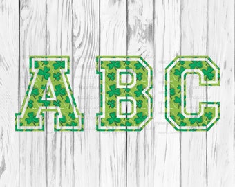 Shamrock Sports Letters, Sublimate Download, Varsity Letters, Clover Alphabet PNG, St Patrick Letters, Green, PNG Font,