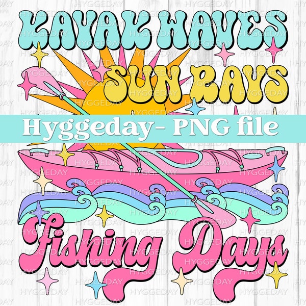 Kayak Waves and Sun rays PNG, Digital Download, Sublimation, Sublimate, cute, retro, vacation, lake, sun, sunshine, fishing days,