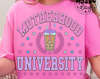 Motherhood University PNG: Iced Coffee Shirt Design (Digital Download)