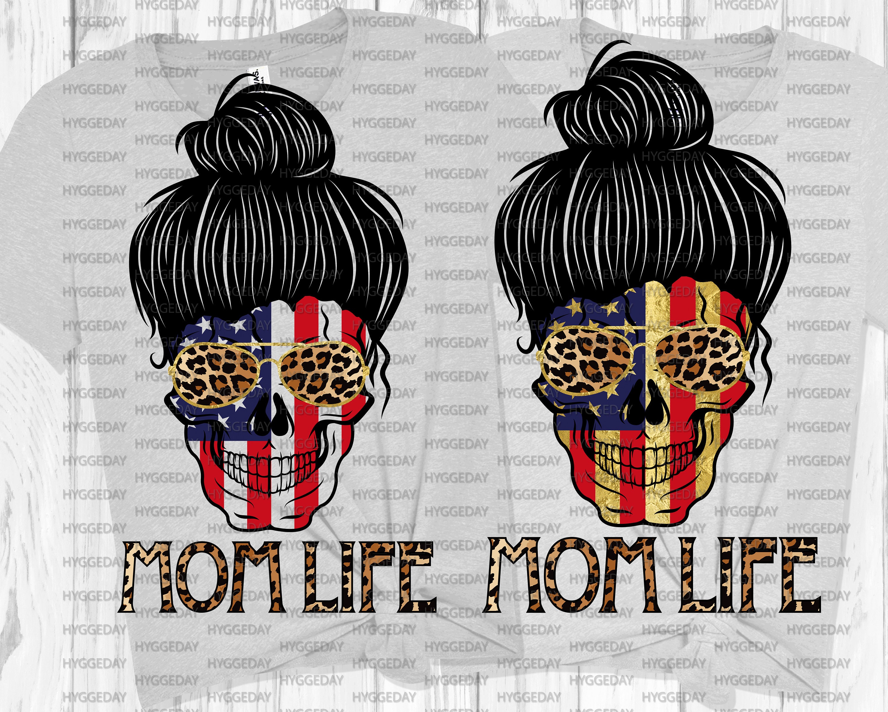 Download Mom Life Skull png Sublimation PNG Messy Bun American Flag ...