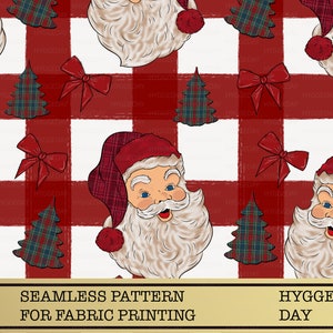 Nahtlose Weihnachten Png, Digitales Papier, digitaler Download, Becher, Weihnachtsmann, Weihnachtsbäume, kariert, Hintergrund, Stoffdruck