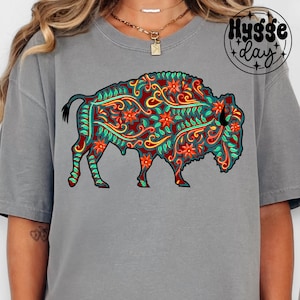 Floral Buffalo PNG : Western Rodeo Design (téléchargement numérique)