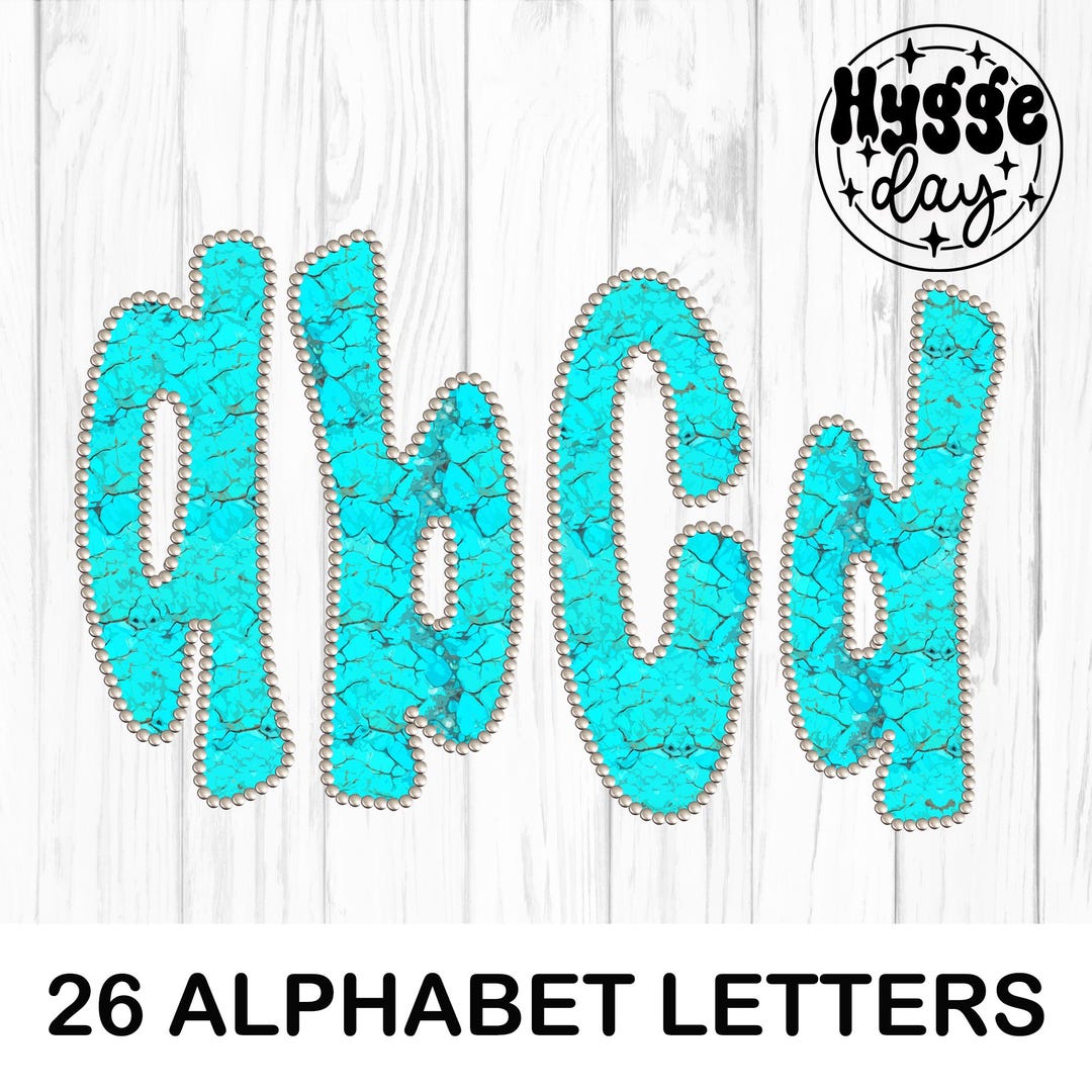 Turquoise and Silver Print Doodle Alphabet Letters: Western Sublimate ...
