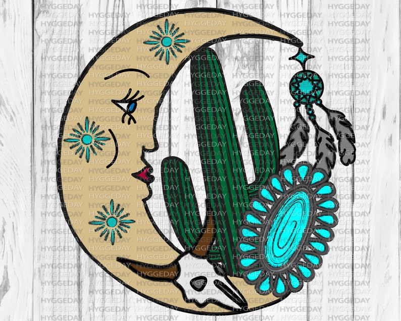 Sublimate Download moon western Sublimate Download country desert gemstone turquoise Desert Drawing PNG cactus